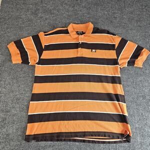 Ducksworthy Polo Shirt Mens EXTRA Large Orange Brown Striped Short Sleeve Golf